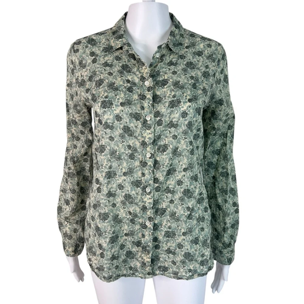 Sezane Green Floral Cotton Blouse Top Size 36 US 4 - Picture 1 of 12